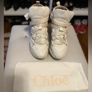 Chloé White Lambskin Leather Sonnie Western High Top Sneakers
